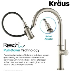 Sale Sellette Single Handle Pull Down Kitchen Faucet with Deck Plate and Soap Dispenser in Spot Free Stainless Steel Single Hole