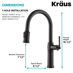 Online Sellette Traditional Single Handle Pull-Down Kitchen Faucet in Oil Rubbed Bronze Single Hole