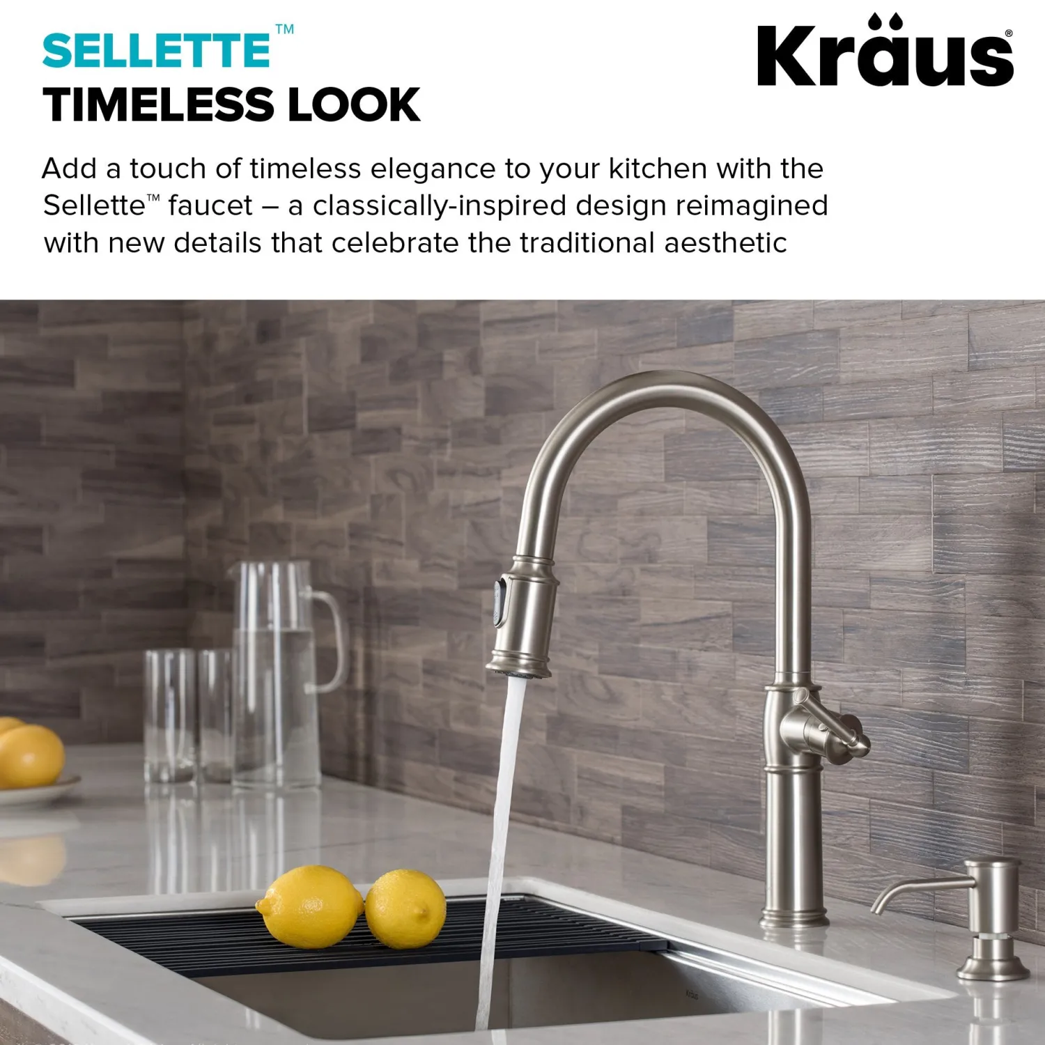 Best Sellette Traditional Single Handle Pull-Down Kitchen Faucet with Soap Dispenser and Deck Plate in Spot Free Stainless Steel Single Hole