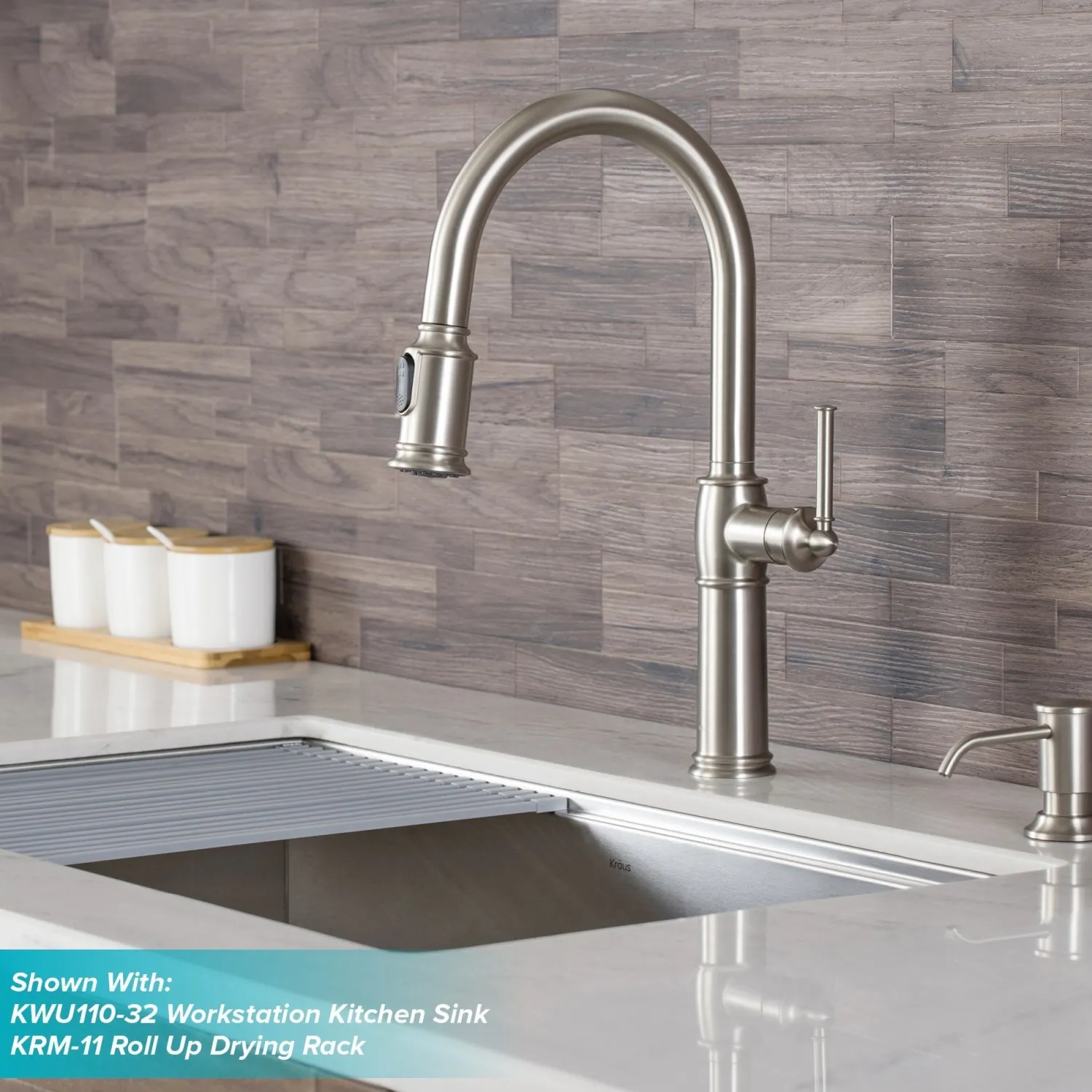 Best Sellette Traditional Single Handle Pull-Down Kitchen Faucet with Soap Dispenser and Deck Plate in Spot Free Stainless Steel Single Hole