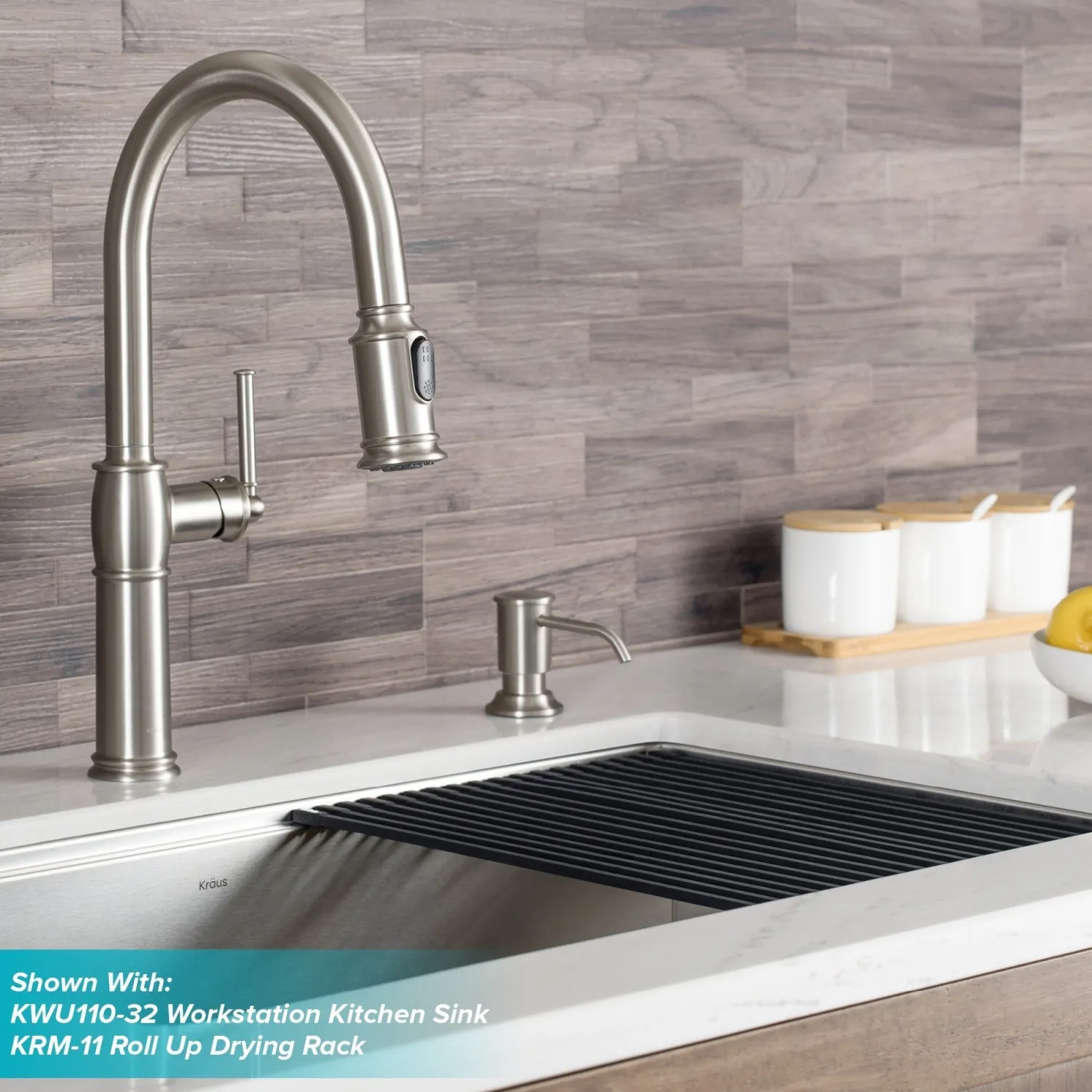 Best Sellette Traditional Single Handle Pull-Down Kitchen Faucet with Soap Dispenser and Deck Plate in Spot Free Stainless Steel Single Hole