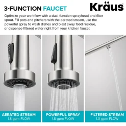 Hot Single Handle Kitchen Faucet with Integrated Dispenser for Water Filtration in Spot-Free Stainless Steel & Matte Black Single Hole|Water Filter Faucets