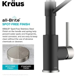 Hot Single Handle Kitchen Faucet with Integrated Dispenser for Water Filtration in Spot-Free Stainless Steel & Matte Black Single Hole|Water Filter Faucets