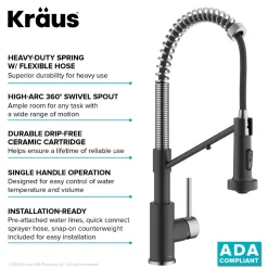 Hot Single Handle Kitchen Faucet with Integrated Dispenser for Water Filtration in Spot-Free Stainless Steel & Matte Black Single Hole|Water Filter Faucets
