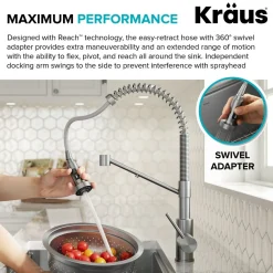 Hot Single Handle Kitchen Faucet with Integrated Dispenser for Water Filtration in Spot-Free Stainless Steel & Matte Black Single Hole|Water Filter Faucets