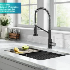 Hot Single Handle Kitchen Faucet with Integrated Dispenser for Water Filtration in Spot-Free Stainless Steel & Matte Black Single Hole|Water Filter Faucets
