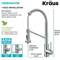 Best Single Handle Kitchen Faucet with Integrated Dispenser for Water Filtration in Chrome Single Hole|Water Filter Faucets
