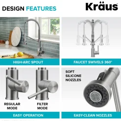 Best Single Handle Kitchen Faucet with Integrated Dispenser for Water Filtration in Chrome Single Hole|Water Filter Faucets
