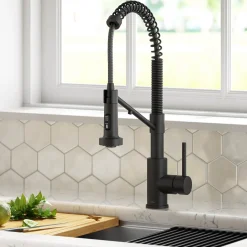 Single Handle Kitchen Faucet with Integrated Dispenser for Water Filtration in Matte Black Single Hole|Water Filter Faucets