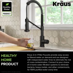Single Handle Kitchen Faucet with Integrated Dispenser for Water Filtration in Matte Black Single Hole|Water Filter Faucets