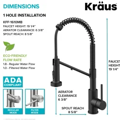 Single Handle Kitchen Faucet with Integrated Dispenser for Water Filtration in Matte Black Single Hole|Water Filter Faucets