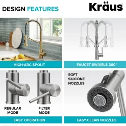 Sale Single Handle Kitchen Faucet with Integrated Dispenser for Water Filtration in Spot Free Antique Champagne Bronze Single Hole|Water Filter Faucets