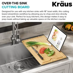 Clearance Solid Bamboo Cutting Board with Mobile Device Holder for most Standard Kitchen Sinks Cutting Boards