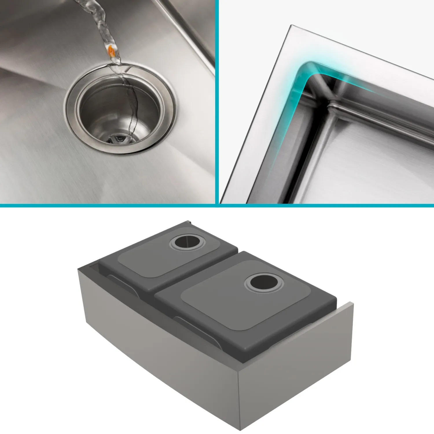 Hot Standart PRO 33" 16 Gauge 60/40 Double Bowl Stainless Steel Farmhouse Kitchen Sink Stainless Steel Sinks|Double Bowl Sinks