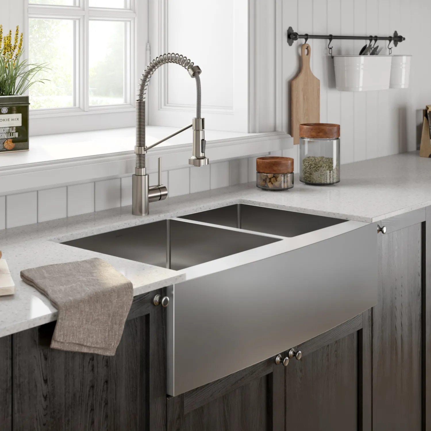 Hot Standart PRO 33" 16 Gauge 60/40 Double Bowl Stainless Steel Farmhouse Kitchen Sink Stainless Steel Sinks|Double Bowl Sinks