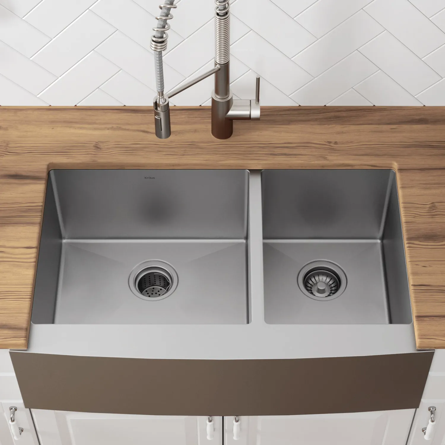 Hot Standart PRO 33" 16 Gauge 60/40 Double Bowl Stainless Steel Farmhouse Kitchen Sink Stainless Steel Sinks|Double Bowl Sinks