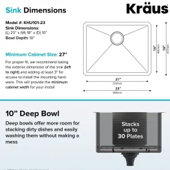 Best Standart PRO 23" 16 Gauge Rectangle Undermount Single Bowl Stainless Steel Kitchen Sink Stainless Steel Sinks|Single Bowl Sinks