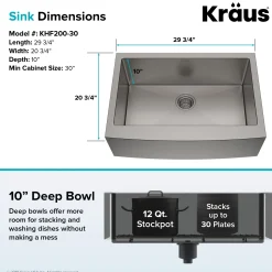Clearance Standart PRO 30" 16 Gauge Single Bowl Stainless Steel Farmhouse Kitchen Sink Stainless Steel Sinks|Single Bowl Sinks