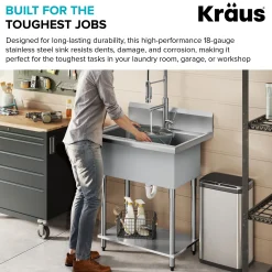 Outlet Standart Pro 32” 18-Gauge Stainless Steel Single Bowl Commercial Style Laundry Utility Sink Kraus Free Standing Utility Sinks|Laundry & Utility Sinks