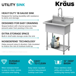 Outlet Standart Pro 32” 18-Gauge Stainless Steel Single Bowl Commercial Style Laundry Utility Sink Kraus Free Standing Utility Sinks|Laundry & Utility Sinks