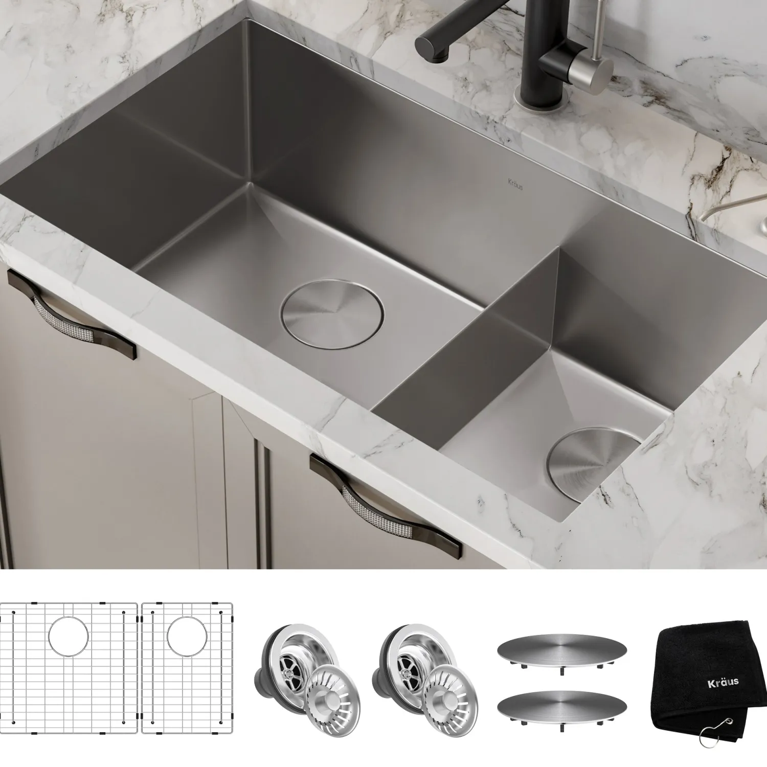 New Standart PRO 32" 16 Gauge Undermount 60/40 Low Divider Double Bowl Stainless Steel Kitchen Sink Stainless Steel Sinks|Double Bowl Sinks