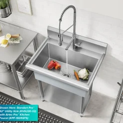 Outlet Standart Pro 19” Wide Stainless Steel Laundry Utility Sink Kraus Free Standing Utility Sinks|Laundry & Utility Sinks