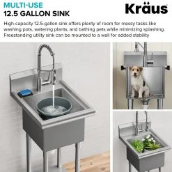 Outlet Standart Pro 19” Wide Stainless Steel Laundry Utility Sink Kraus Free Standing Utility Sinks|Laundry & Utility Sinks