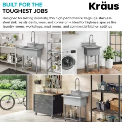 Outlet Standart Pro 19” Wide Stainless Steel Laundry Utility Sink Kraus Free Standing Utility Sinks|Laundry & Utility Sinks