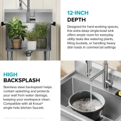 Hot Standart Pro 24” Wide Stainless Steel Laundry Utility Sink Kraus Free Standing Utility Sinks|Laundry & Utility Sinks