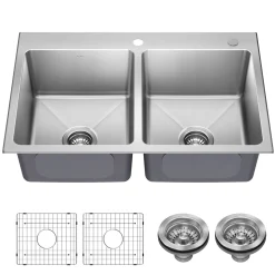 33” Topmount Double Bowl Stainless Steel Kitchen Sink Drop-In / Top Mount Sinks|Double Bowl Sinks