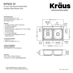 33” Topmount Double Bowl Stainless Steel Kitchen Sink Drop-In / Top Mount Sinks|Double Bowl Sinks
