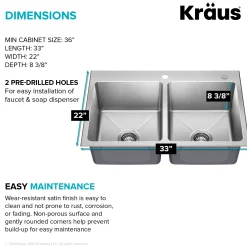 33” Topmount Double Bowl Stainless Steel Kitchen Sink Drop-In / Top Mount Sinks|Double Bowl Sinks