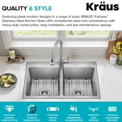33” Topmount Double Bowl Stainless Steel Kitchen Sink Drop-In / Top Mount Sinks|Double Bowl Sinks