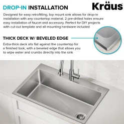 Online 25” Topmount Single Bowl Stainless Steel Kitchen Sink Drop-In / Top Mount Sinks|Stainless Steel Sinks