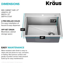 Online 25” Topmount Single Bowl Stainless Steel Kitchen Sink Drop-In / Top Mount Sinks|Stainless Steel Sinks
