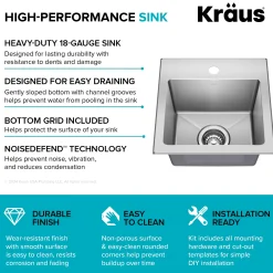 Best 15” Topmount Single Bowl Stainless Steel Kitchen Bar Sink Sinks For Tight Spaces|Bar / Prep Sinks