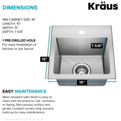 Best 15” Topmount Single Bowl Stainless Steel Kitchen Bar Sink Sinks For Tight Spaces|Bar / Prep Sinks