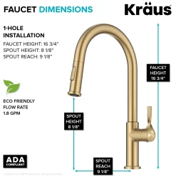 Hot Torak Single Handle Pull Down Kitchen Faucet in Brushed Brass Single Hole