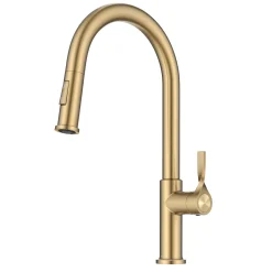Hot Torak Single Handle Pull Down Kitchen Faucet in Brushed Brass Single Hole