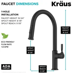 New Torak Single Handle Pull Down Kitchen Faucet in Matte Black Single Hole