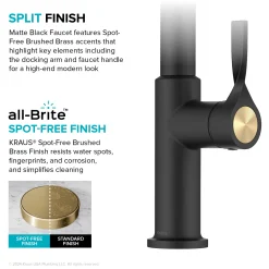 Hot Torak Single Handle Pull Down Kitchen Faucet in Matte Black with Brushed Brass Single Hole