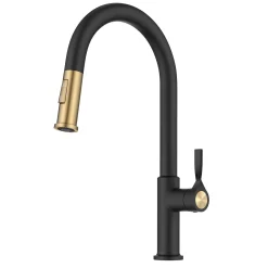 Hot Torak Single Handle Pull Down Kitchen Faucet in Matte Black with Brushed Brass Single Hole