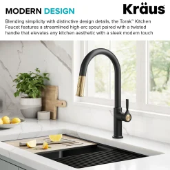 Hot Torak Single Handle Pull Down Kitchen Faucet in Matte Black with Brushed Brass Single Hole