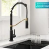 Torak Single Handle Pull Down Kitchen Faucet in Matte Black with Brushed Brass Single Hole