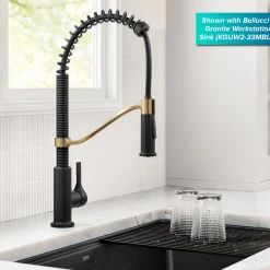 Torak Single Handle Pull Down Kitchen Faucet in Matte Black with Brushed Brass Single Hole