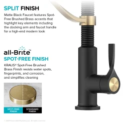 Torak Single Handle Pull Down Kitchen Faucet in Matte Black with Brushed Brass Single Hole