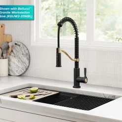 Torak Single Handle Pull Down Kitchen Faucet in Matte Black with Brushed Brass Single Hole