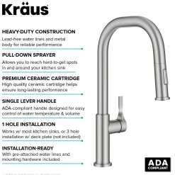 Hot Torak Single Handle Pull Down Kitchen Faucet in Spot-Free Stainless Single Hole