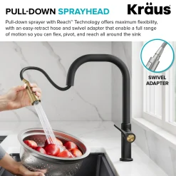 Sale Torak Single Handle Pull Down Kitchen Faucet in Brushed Brass Single Hole