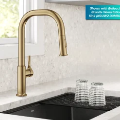Sale Torak Single Handle Pull Down Kitchen Faucet in Brushed Brass Single Hole